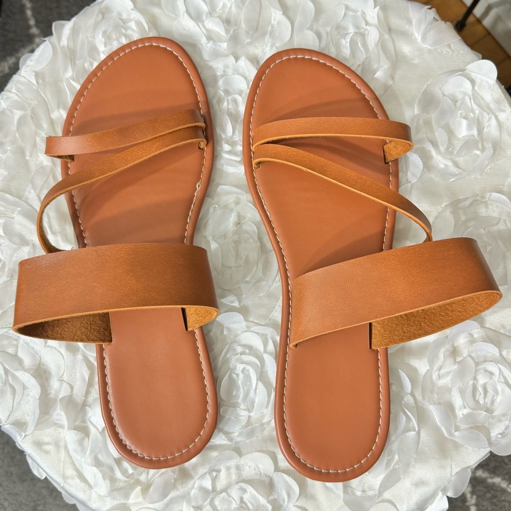 Shein Minimalist Strap Slide Sandals. Color Brown. Size 11.